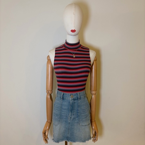 Abound Striped Ribbed Mock Neck Bodysuit XS - Picture 2 of 10
